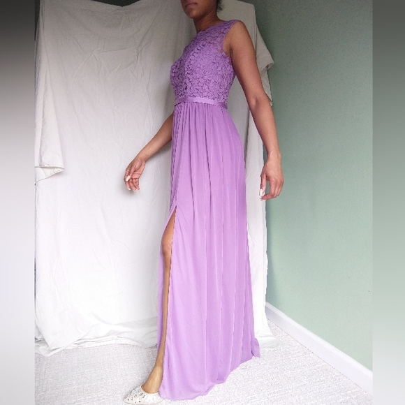 Women's purple David's bridal lace top flowy dress with slip - Picture 3 of 12